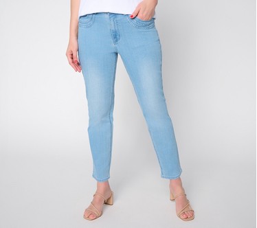 Susan Graver Stretch Denim Regular Straight Leg Ankle Jeans