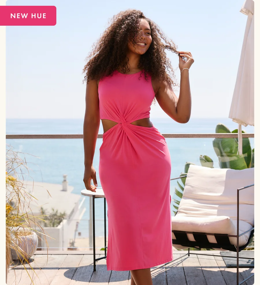 Around The World Front Twist Dress in Carnation Block