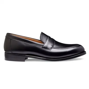 Hadley D Penny Loafer in Black Calf Leather