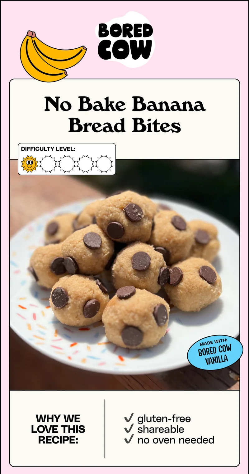No Bake Banana Bread Bites. Why we love this recipe: gluten-free, shareable, no oven needed.