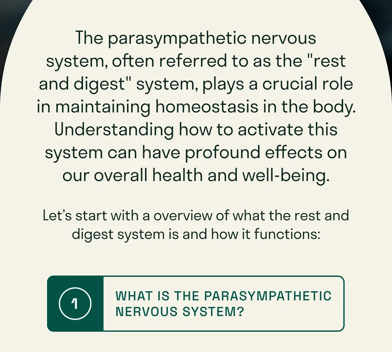 The parasympathetic nervous system, often referred to as the "rest and digest" system, plays a crucial role in maintaining homeostasis in the body. Understanding how to activate this system can have profound effects on our overall health and well-being.