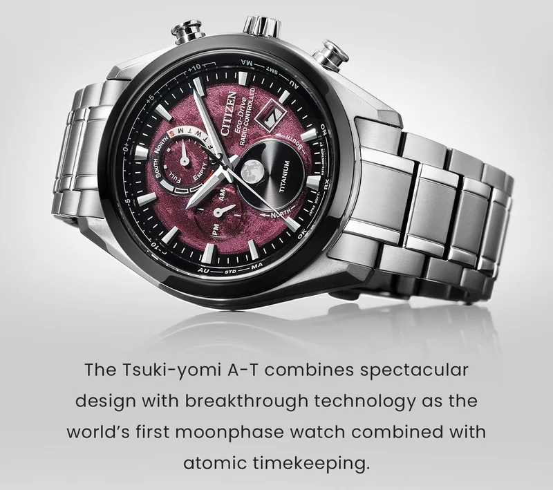 The Tsuki-yomi A-T combines spectacular design with breakthrough technology as the world’s first moonphase watch combined with atomic timekeeping.