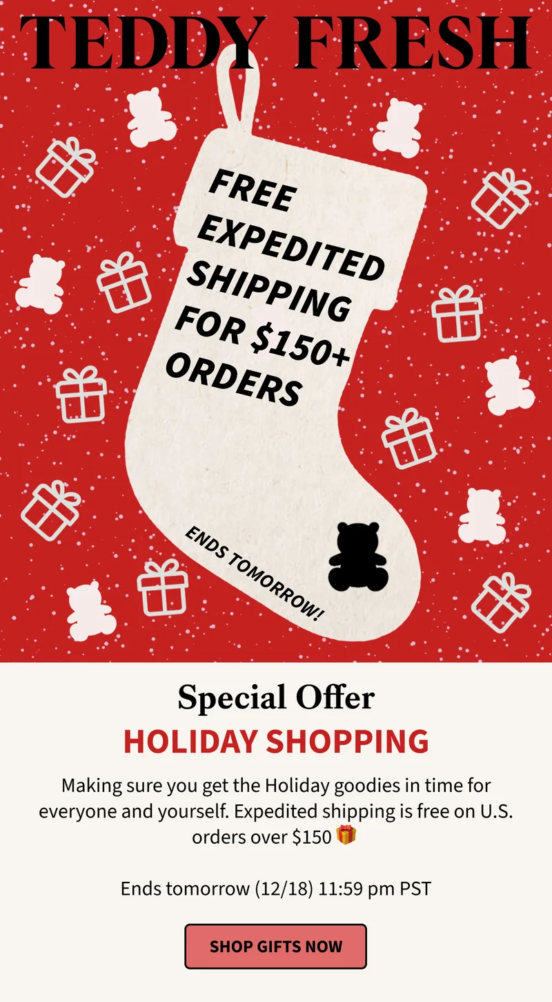 an illustration of a stocking with teddy bears and gift boxes