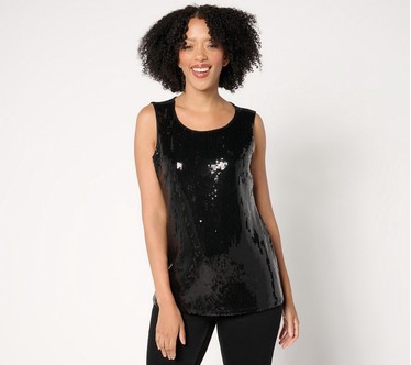 Denim & Co. Sequin Front Scoop Neck Tank Top