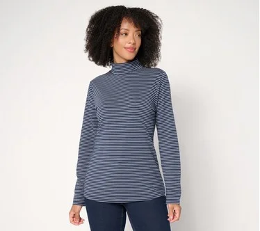 Denim & Co. Lurex Stripe Jersey Mock Neck Top