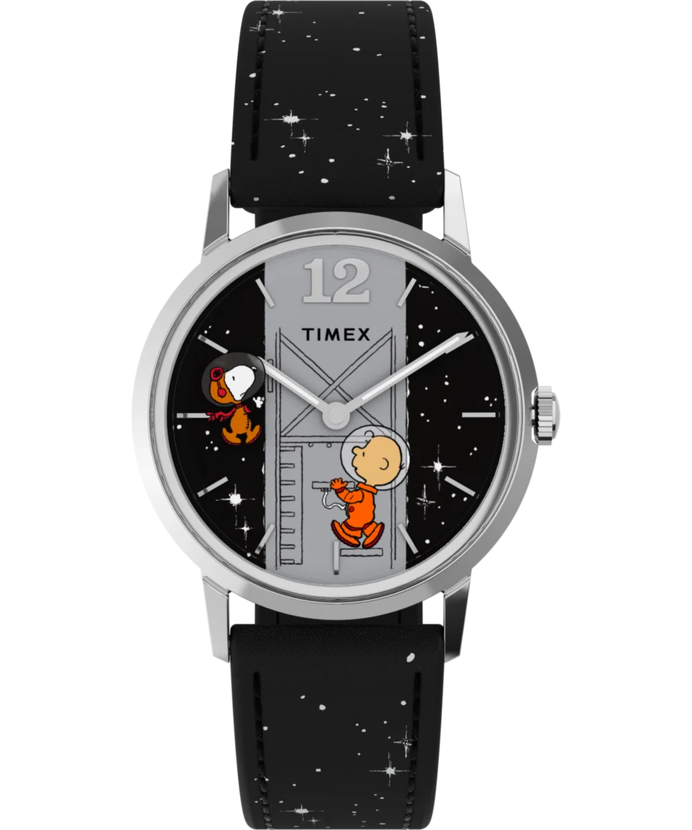 Image of Timex x Peanuts® Marlin® Hand-Wound Space 34mm Leather Strap Watch