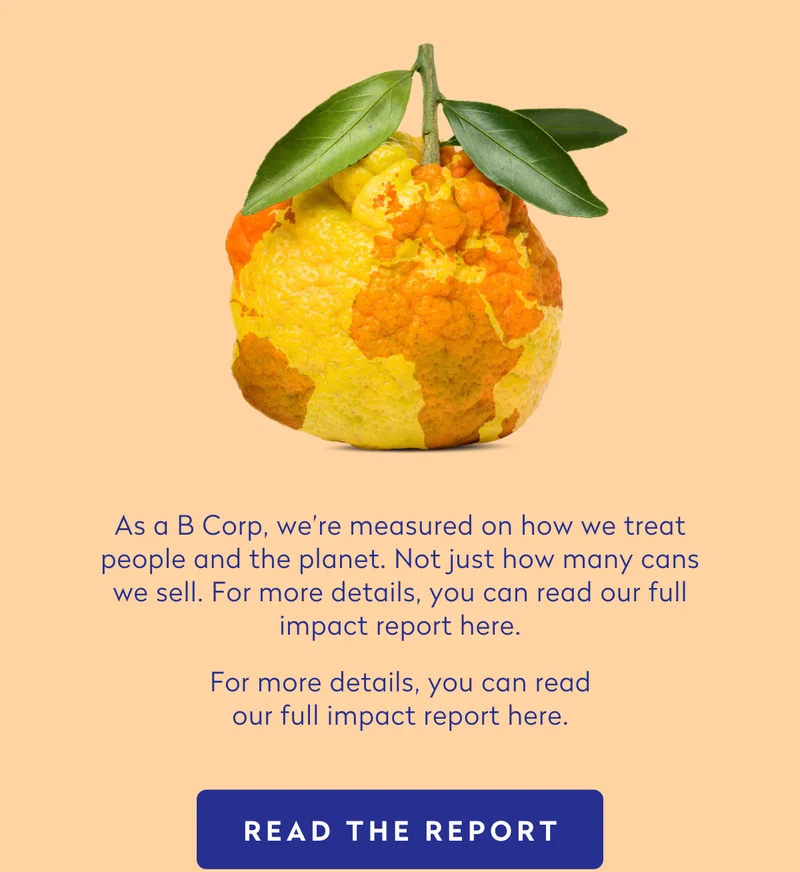 As a B Corp, we’re measured on how we treat people and the planet. Not just how many cans we sell. For more details, you can read our full impact report here.