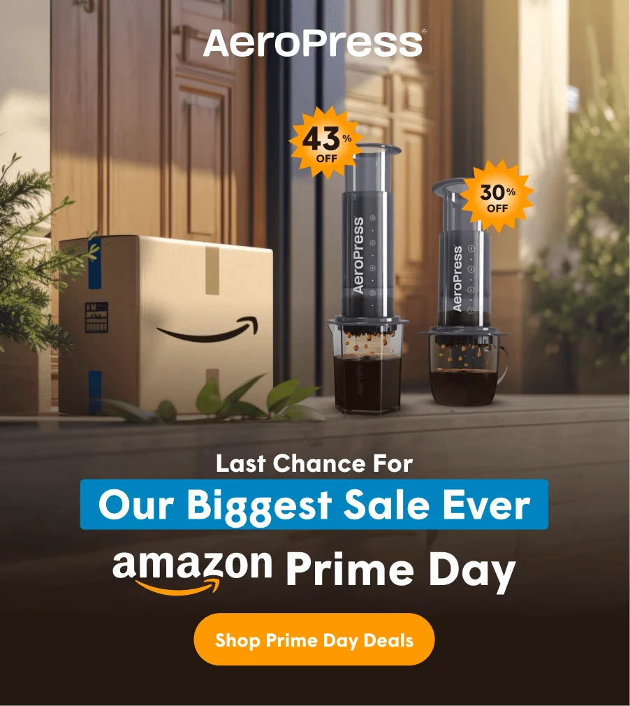 Our Biggest Sale Ever. Amazon Prime Day. Box and two AeroPress