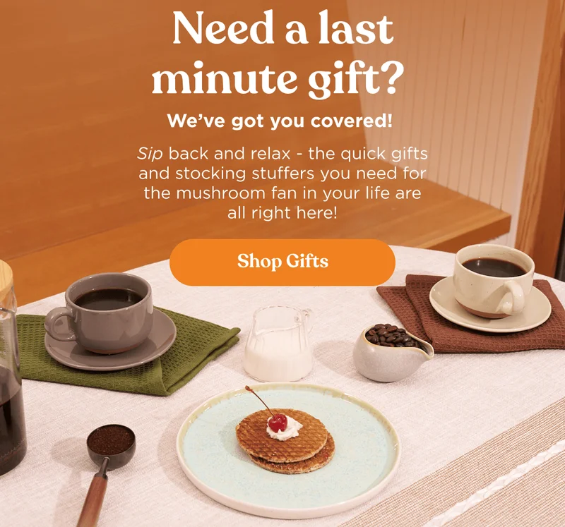 Need a last minute gift?&nbsp;| We’ve got you covered!&nbsp;| Sip back and relax - the quick gifts and stocking stuffers you need for the mushroom fan in your life are all right here! | Shop Gifts
