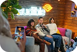 Group of filmmakers and actors at the Audible lounge at 2023 Sundance Film Festival.