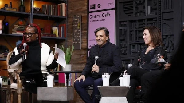 Panelists at Cinema Café.