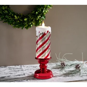 13" Illuminated Peppermint Glitter Candle with Pedestal by Valerie