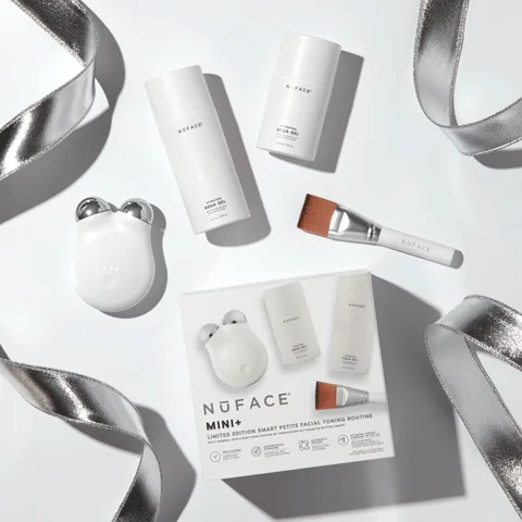 MINI+ Limited Edition Holiday Kit against white background with silver ribbons.