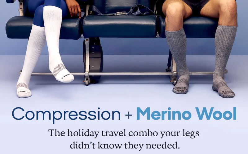 Compression + Merino Wool. The holiday travel combo your legs didn't know they needed.