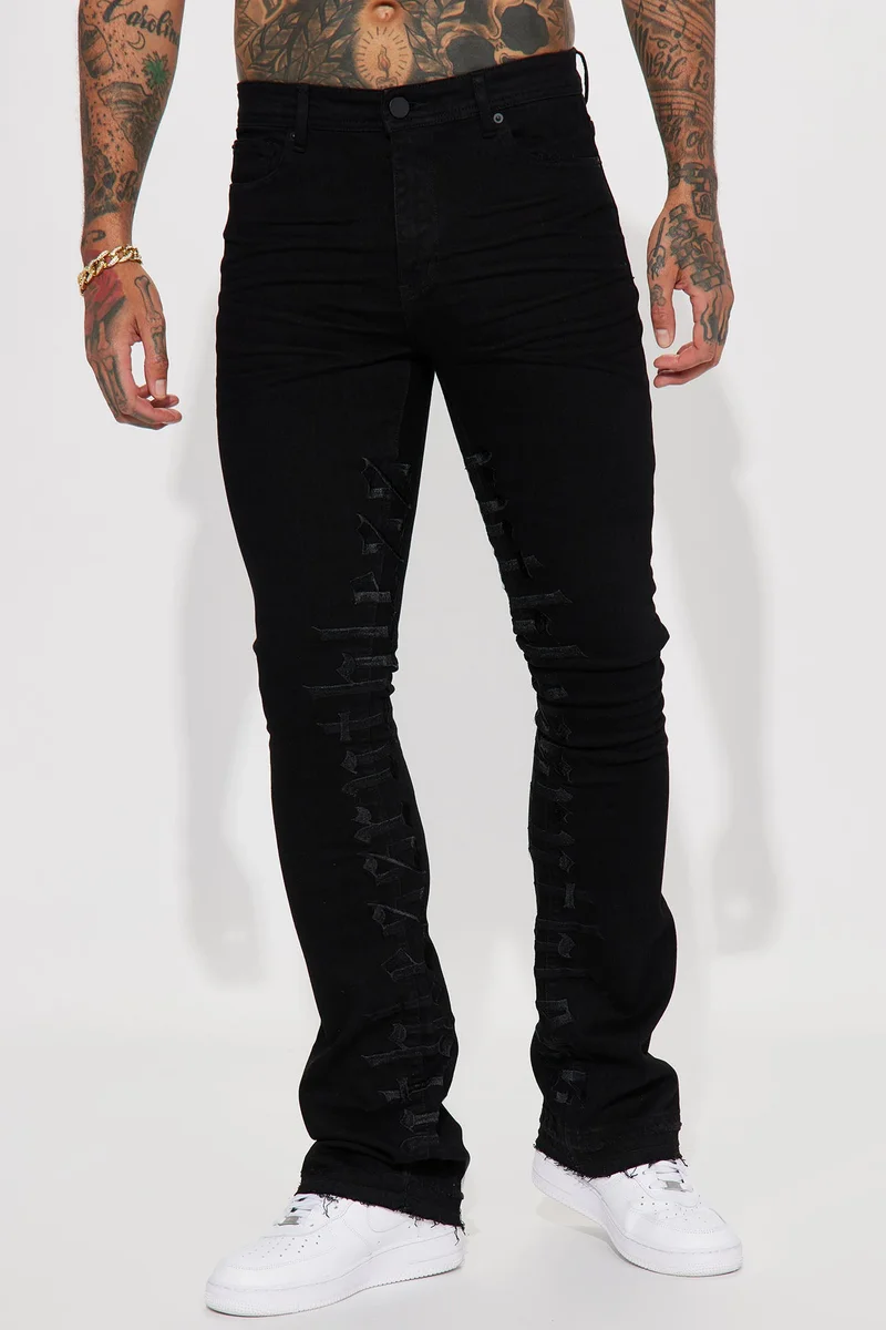Image of Ruthless Embroidered Stacked Skinny Flare Jeans - Black