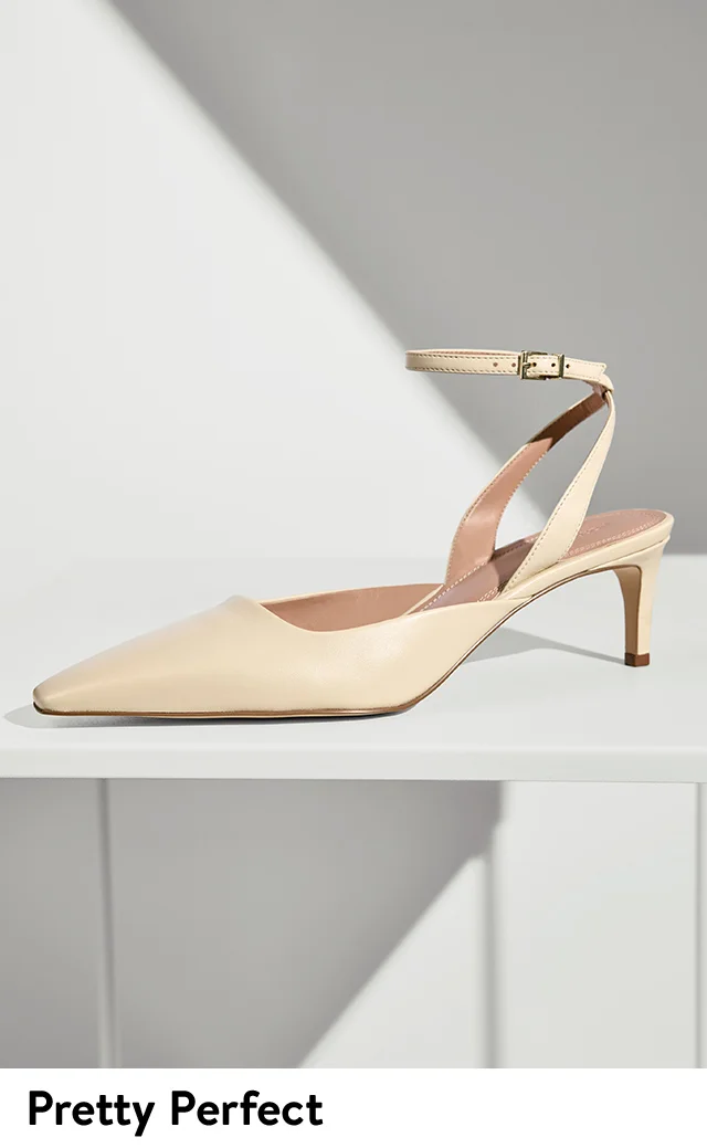 A beige ankle-strap pump.