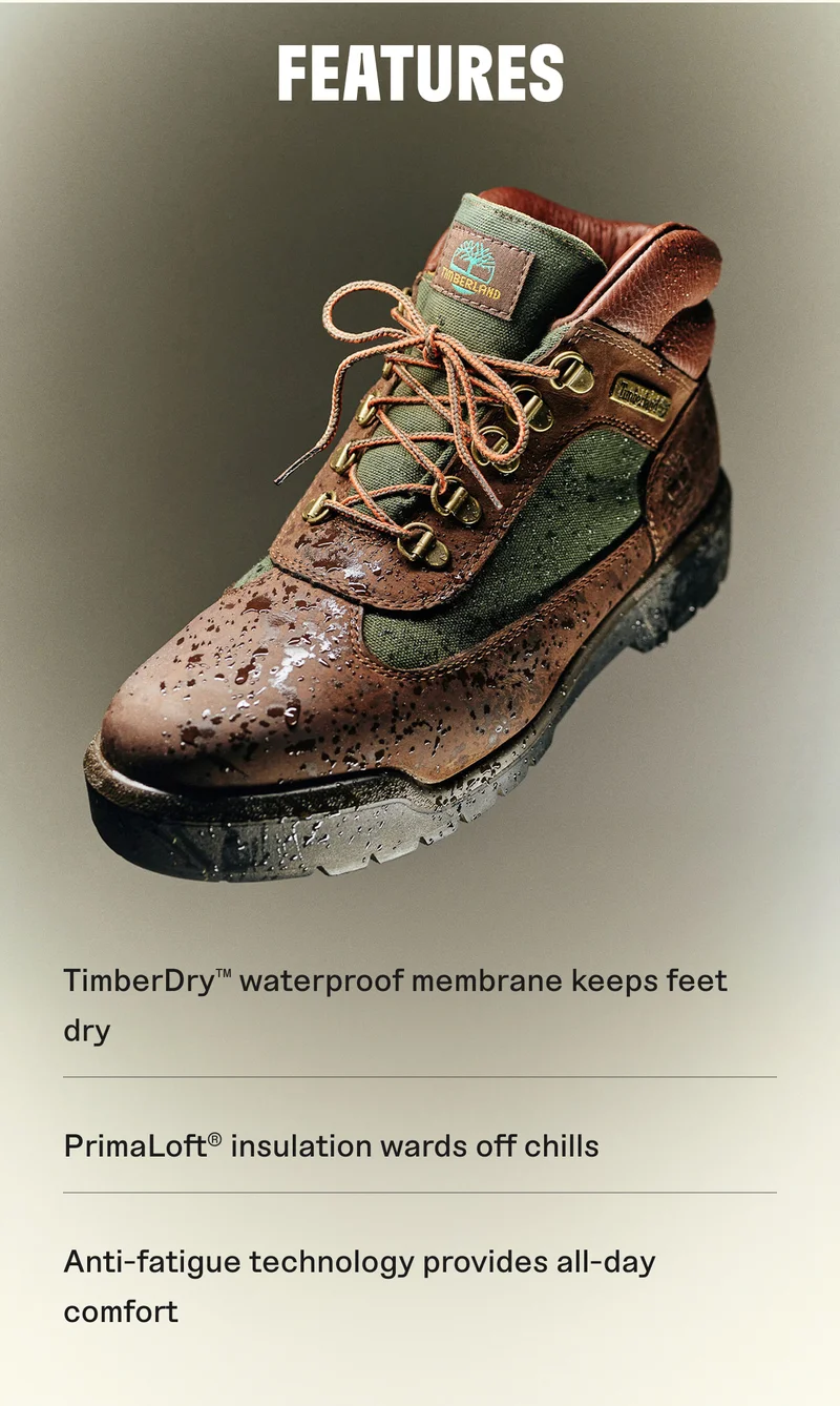 Features: TimberDry, PrimaLoft, Anti-fatigue technology