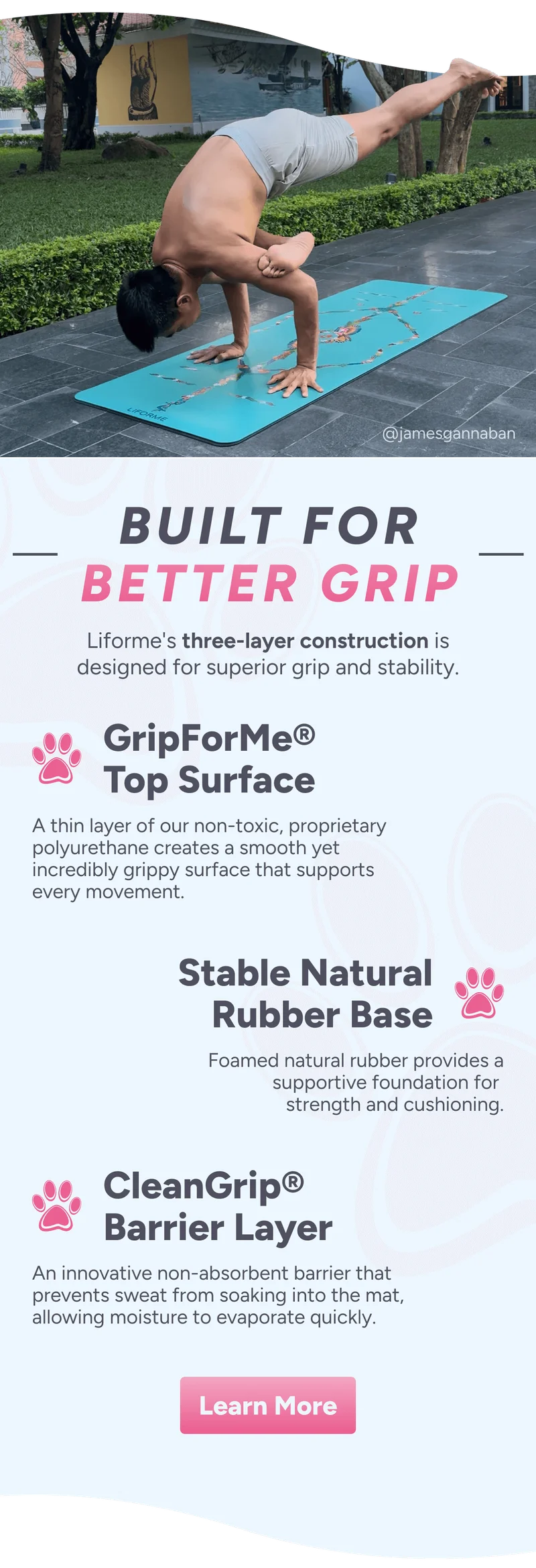 Built for better grip – learn more about Liforme's 3-layer construction, designed for ultimate grip and stability