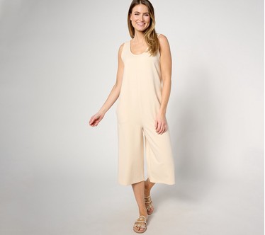 AnyBody Lounge Petite Beach Wash French Terry Crop Jumpsuit