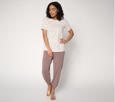 AnyBody Petite Cozy Knit Printed Tee & Jogger Set