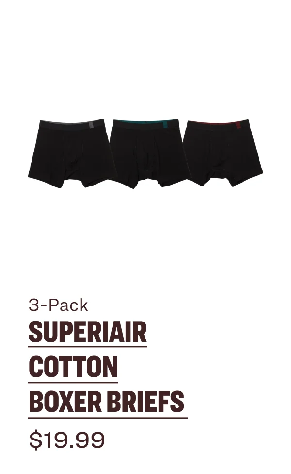 3-Pack SUPERIAIR COTTON  BOXER BRIEFS $19.99