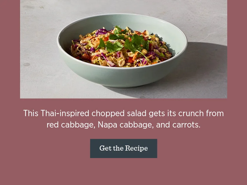 This Thai-inspired chopped salad gets its crunch from red cabbage, Napa cabbage, and carrots.