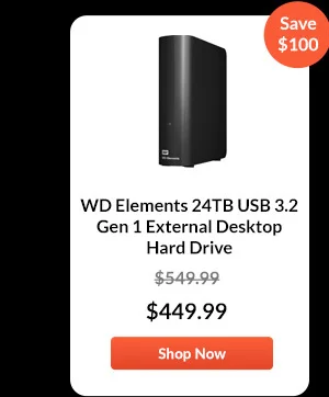 WD Elements 24TB USB 3.2 Gen 1 External Desktop Hard Drive