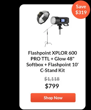 Flashpoint XPLOR 600 PRO TTL + Glow 48 Softbox + Flashpoint 10' C-Stand Kit