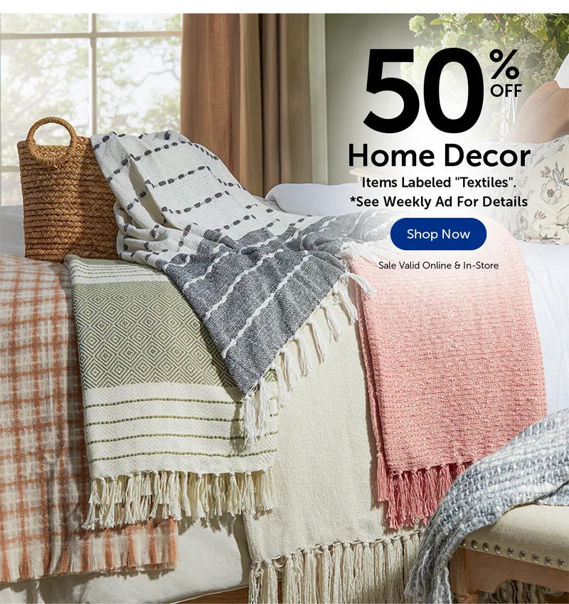 50% Off Home Decor - Items Labeled "Textiles"