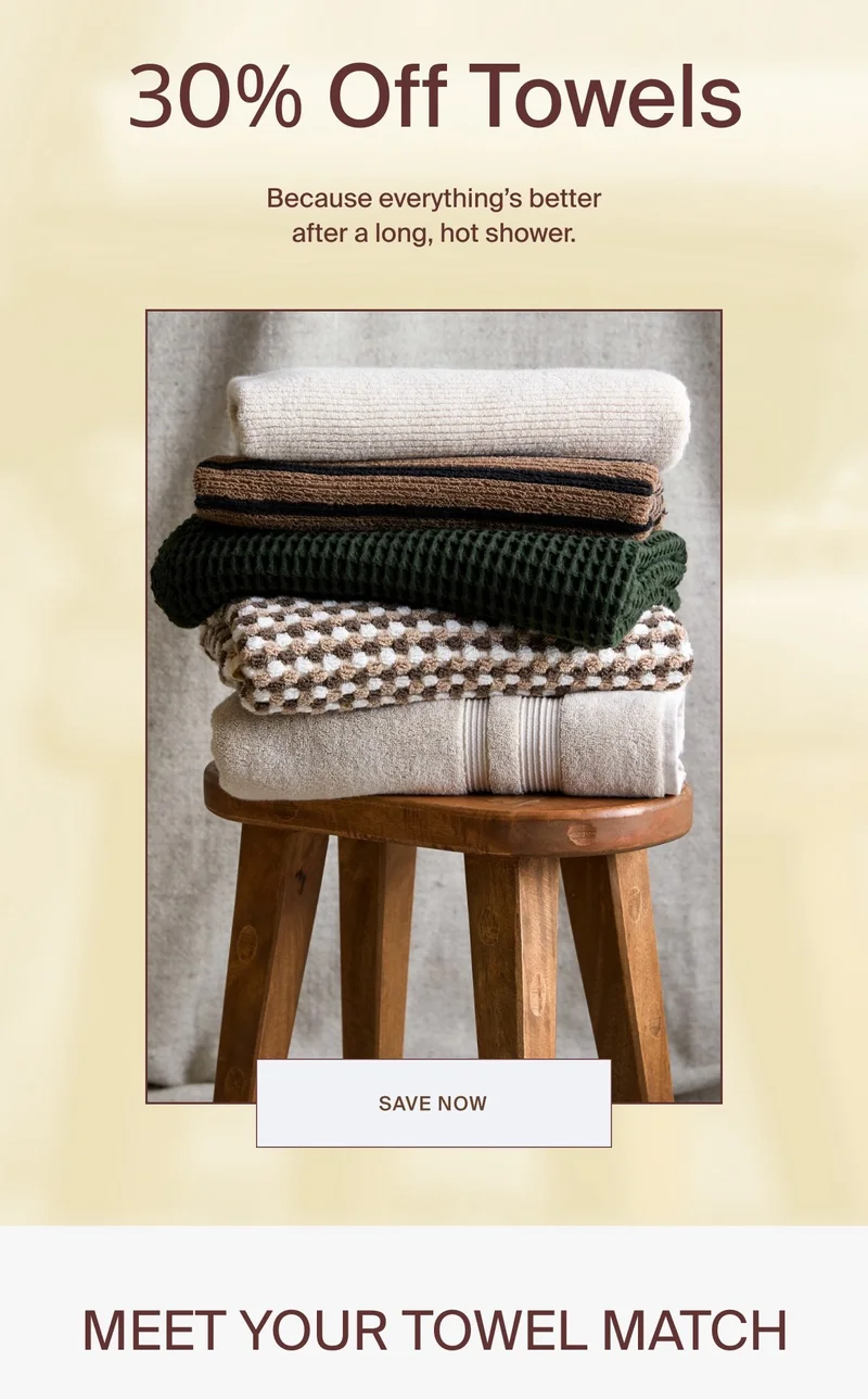 Save 30% on all Towels