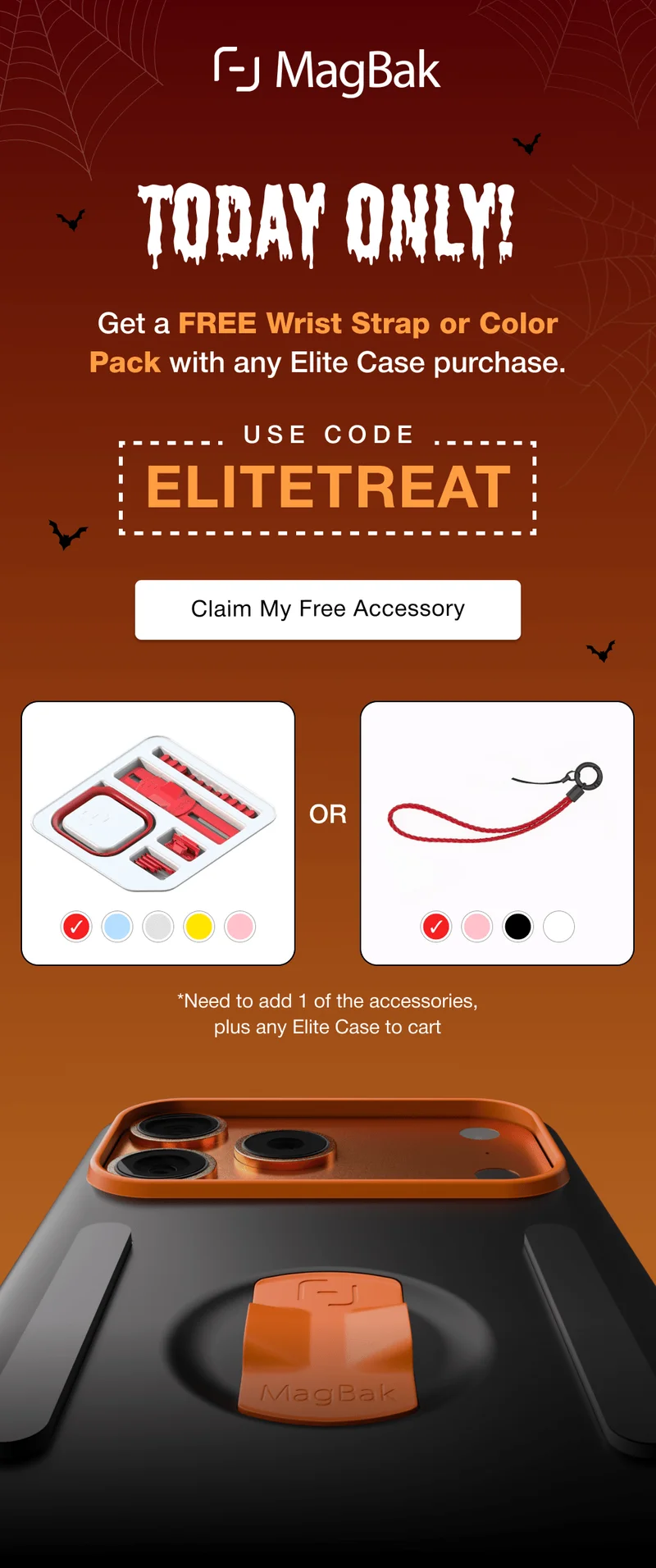 Today only: Get a FREE Wrist Strap or Color Pack with any Elite Case purchase. Use code ELITETREAT. Need to add 1 of the accessories, plus any Elite Case to cart.