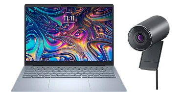 A Dell 14 Plus laptop computer and a Dell Pro Webcam.