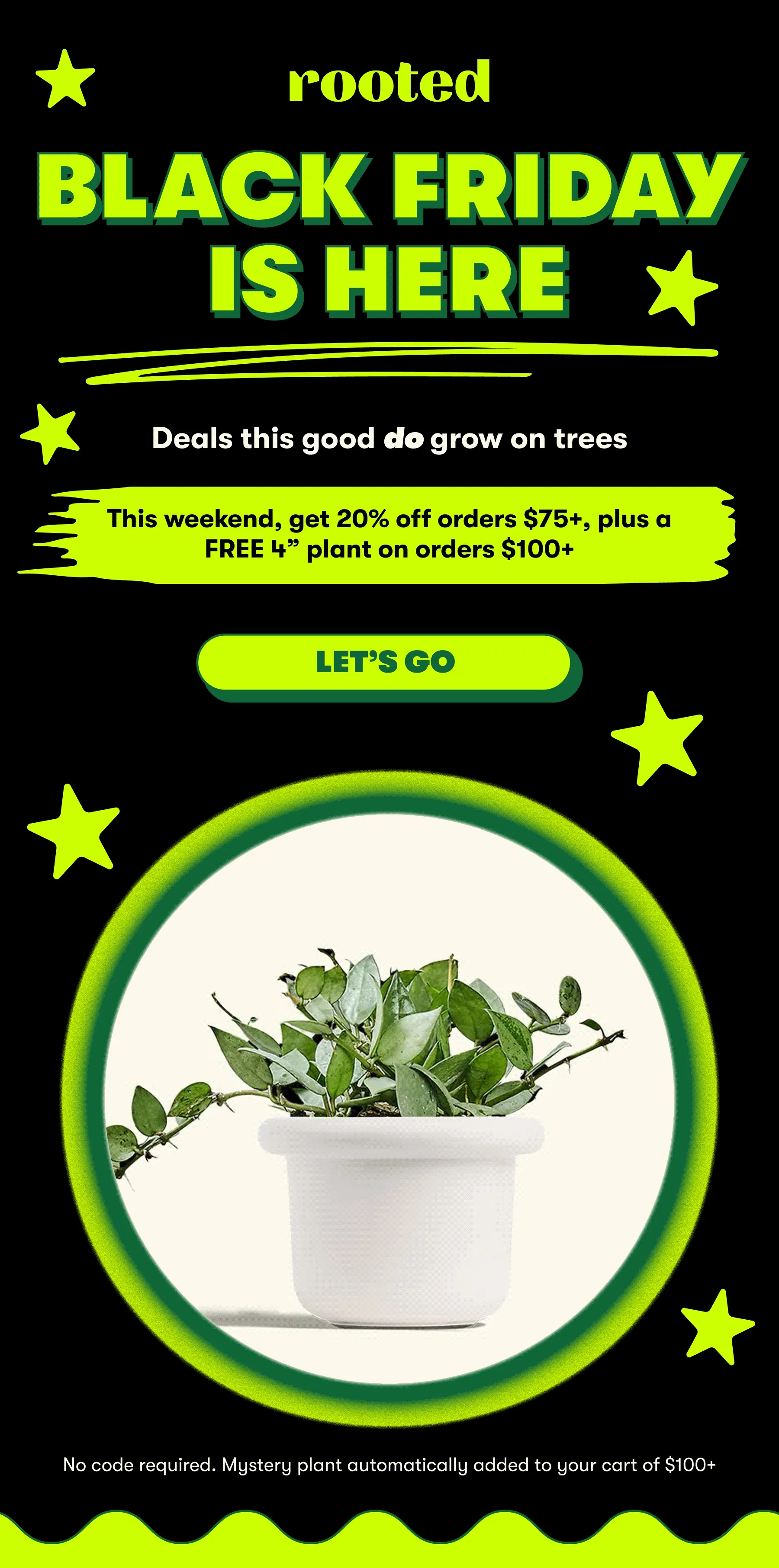 BLACK FRIDAY IS HERE Deals this good do grow on trees This weekend, get 20% off orders $75+, plus a 3 FREE 4 plant on orders $100+  [LET’S GO]