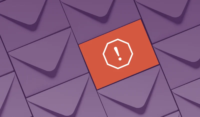 Several envelopes tiled across the image.
 One is covered by a red block with a stop sign over it.