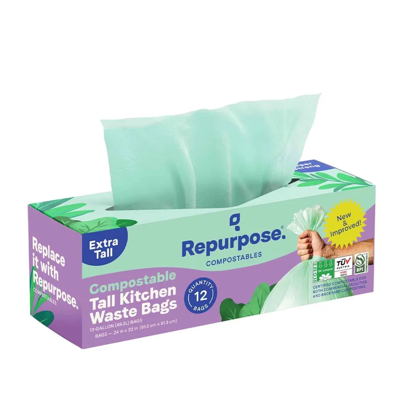 Compostable Tall Kitchen Trash Bags, 13 Gallon, 12 Ct