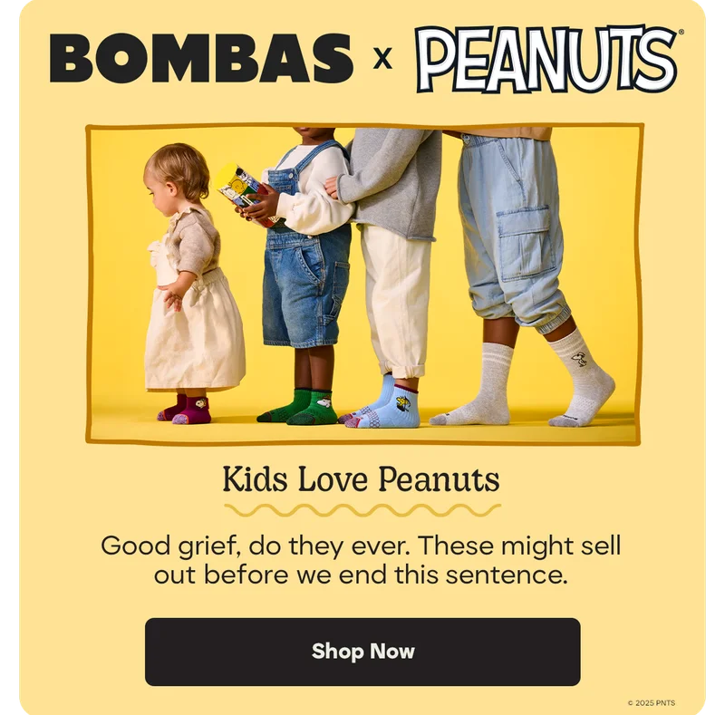 BOMBAS X PEANUTS | Kids Love Peanuts | Good grief, do they ever. These might sell out before we end this sentence. | Shop Now