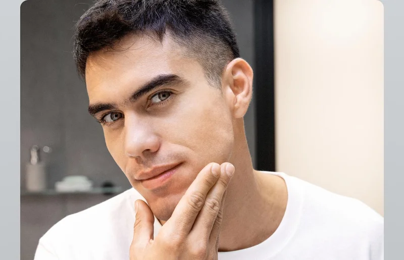 Man touching his freshly shaven face