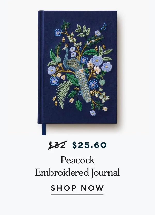 20% Off Peacock Embroidered Journal