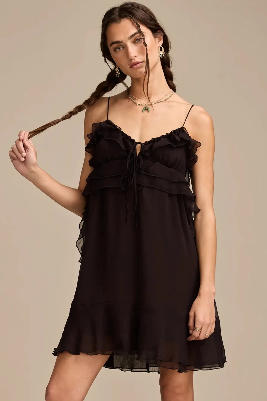 Image of Lucky Brand Ruffle Mini Dress - Women's Clothing Dresses Mini Dress in Jet Black