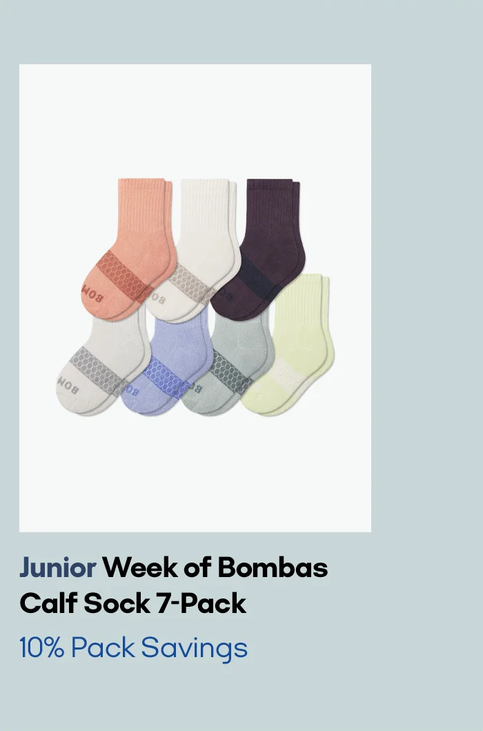 Junior Week of Bombas Calf Sock 7-Pack 10% Pack Savings