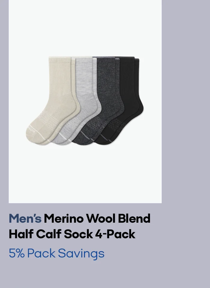 Men's Merino Wool Blend Half Calf Sock 4-Pack 5% Pack Savings