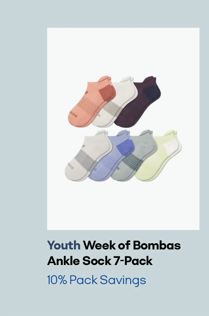 Youth Week of Bombas Ankle Sock 7-Pack 10% Pack Savings