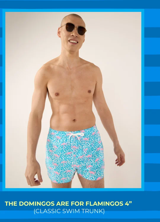 Classic Swim Trunk: The Domingos Are For Flamingos 4"