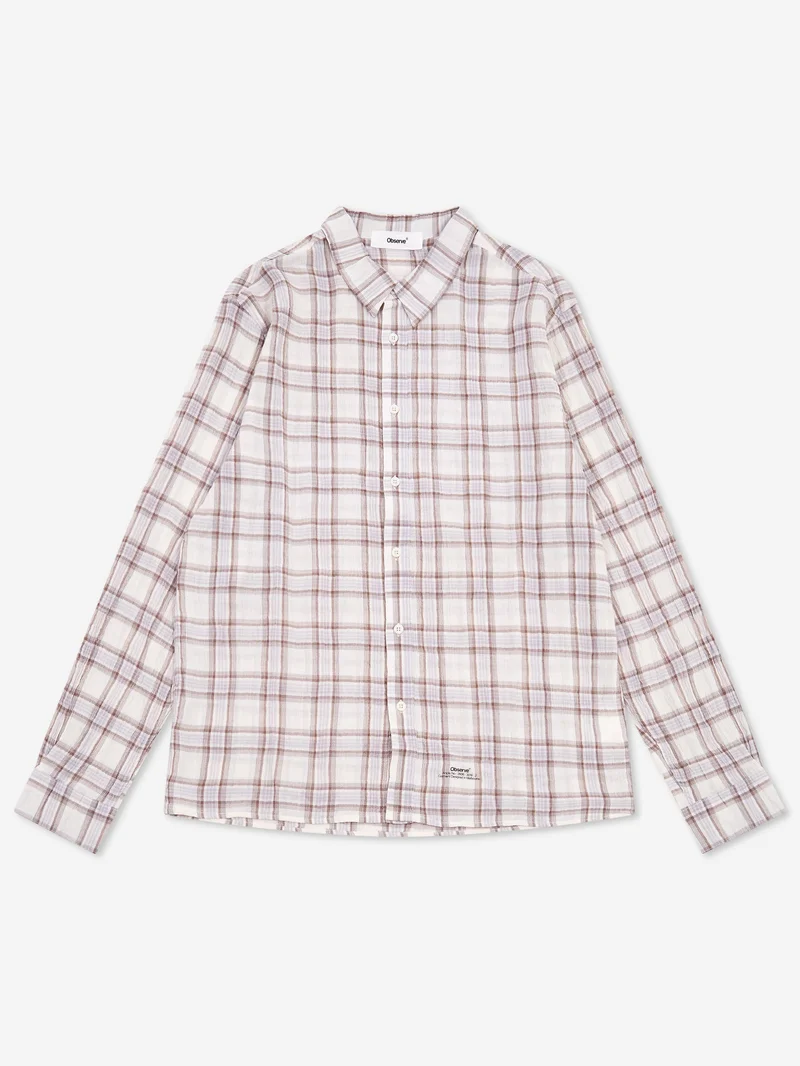 Image of Observe Seersucker Plaid Shirt - Brown Blue