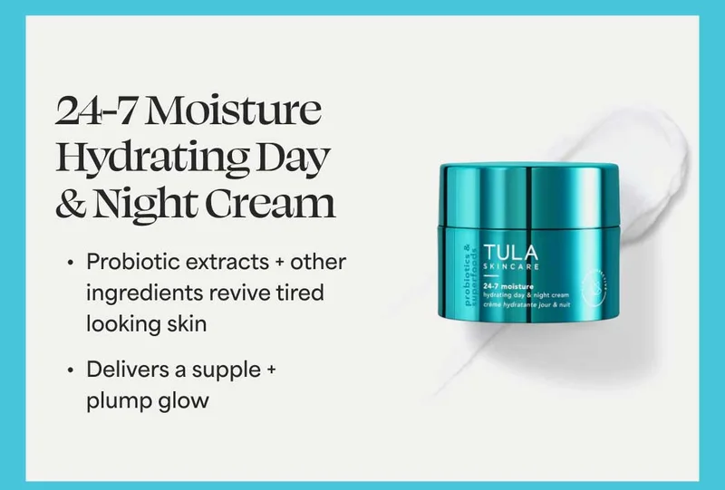 24-7 Moisture Hydrating Day & Night Cream. • Probiotic extracts + other ingredients revive tired looking skin • Delivers a supple + plump glow