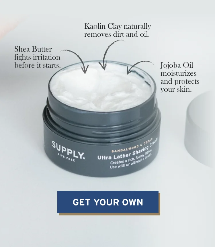 Ultra Lather Shaving Cream with arrows pointing to it