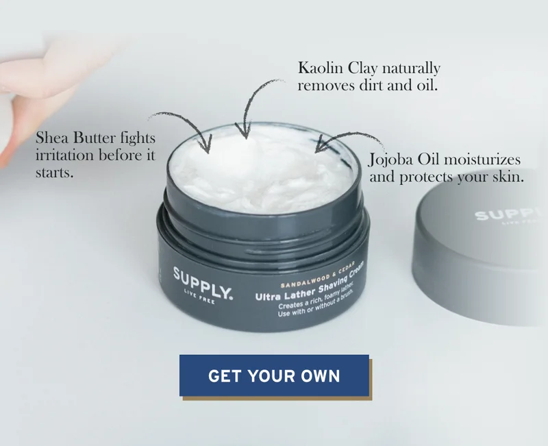 Shaving cream with arrows pointing to it