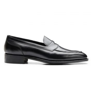 Saxon Penny Loafer in Black Calf Leather