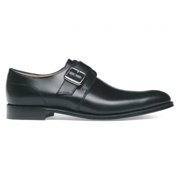 Moorgate Single Buckle Monk Shoe in Black Calf Leather