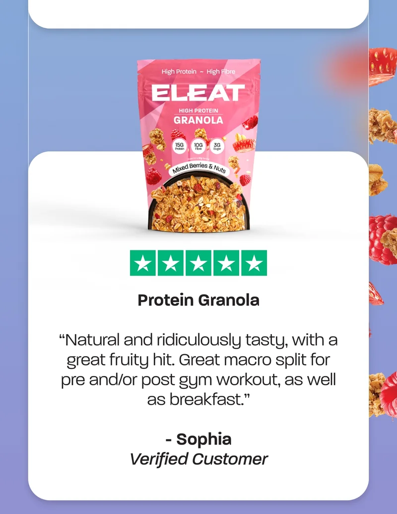 Protein Granola. "Natural and ridiculously tasty, with a great fruity hit. Great macro split for pre and/or post gym workout, as well as breakfast." - Sophia